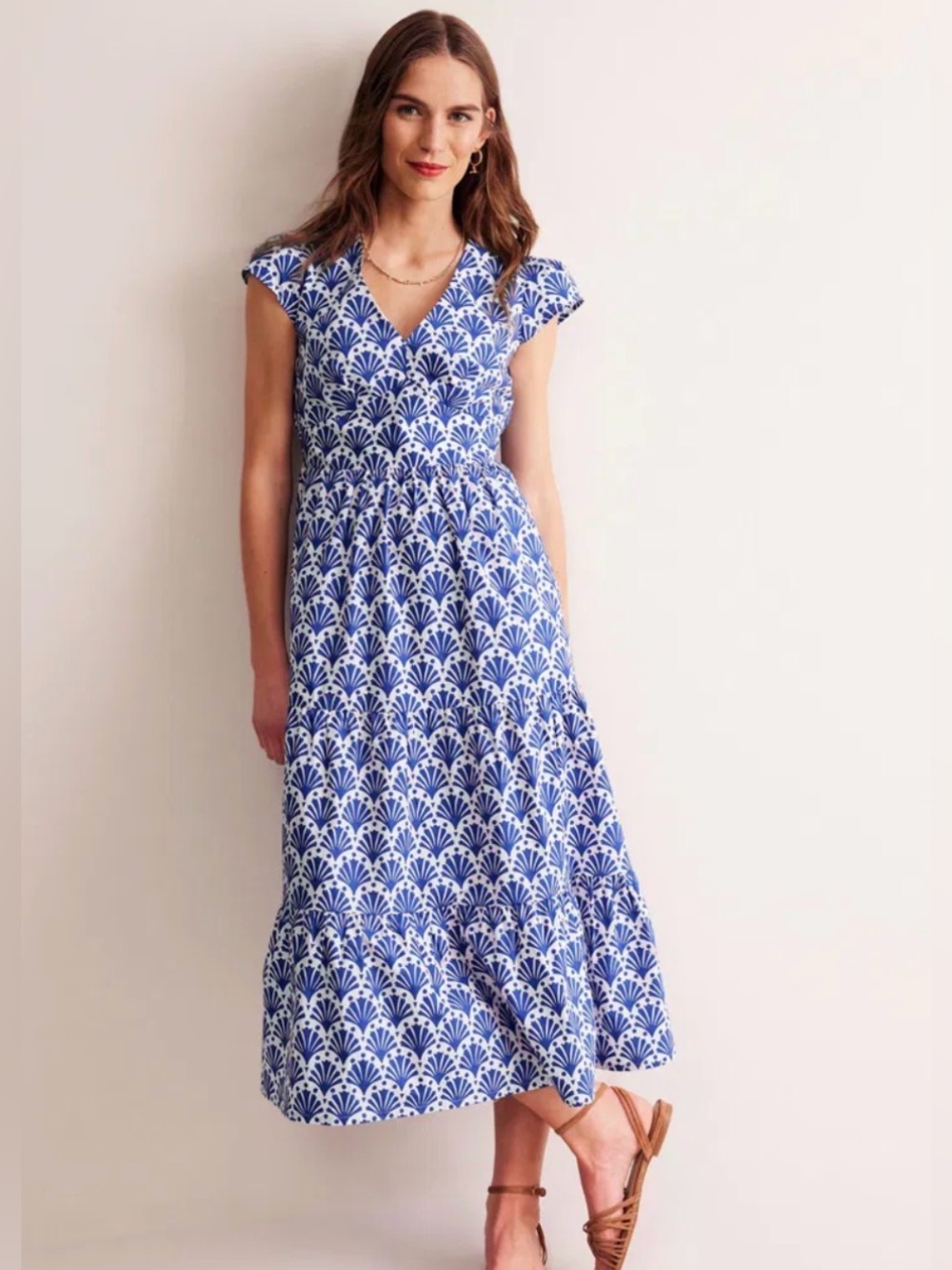 Boden May Shell Print Midi Cotton Dress NWOT Size 10